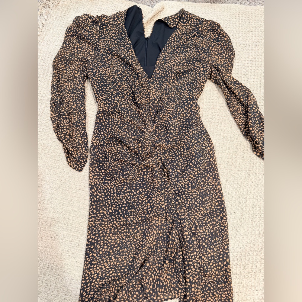 Lena Brown Printed Midi Dress with Front Slit - Picture 4 of 7